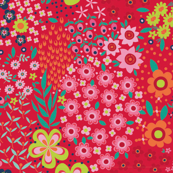 bespoke printed red floral poplin