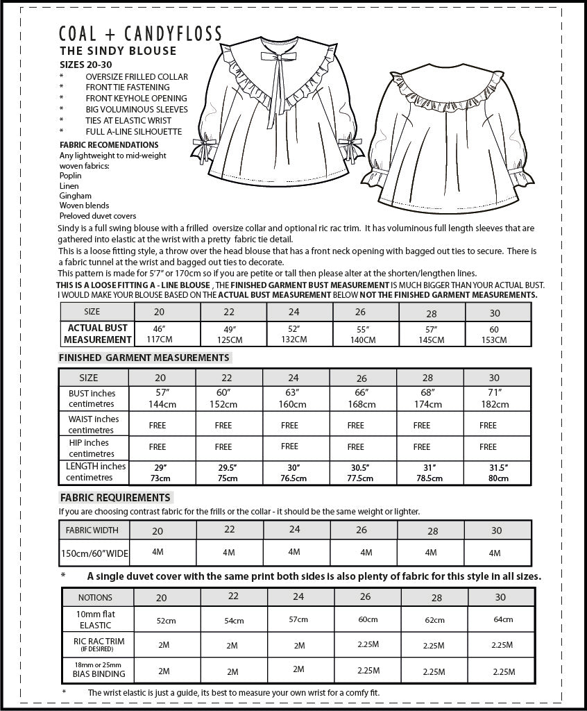 The SINDY blouse PDF digital download sizes 20-30