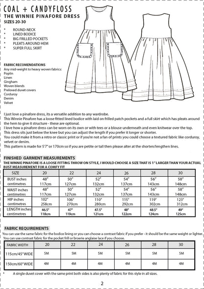 The WINNIE Pinafore Dress paper pattern SIZE 20-30