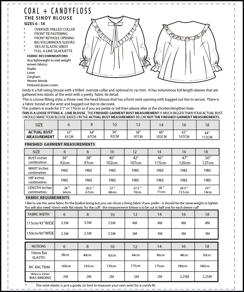 The SINDY blouse size 6-18 PDF digital download