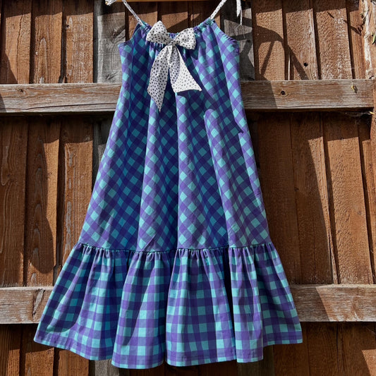 The DONNA Dress - aqua/purple gingham - Size 10/14