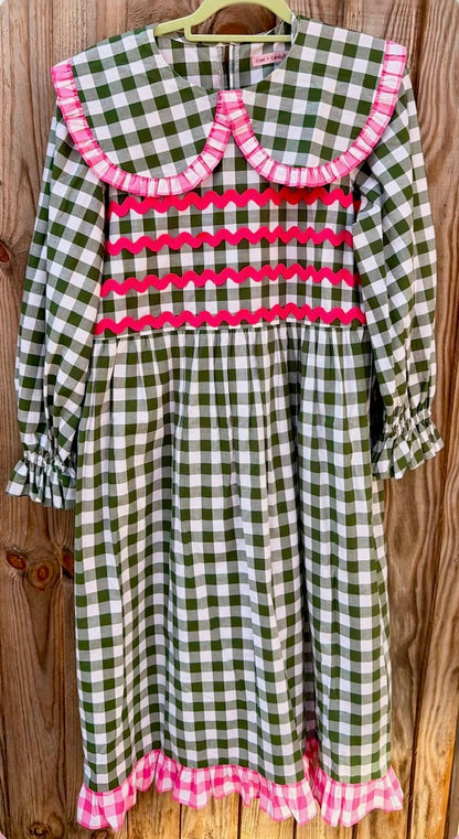 Cynthia khaki gingham dress SIZE 16
