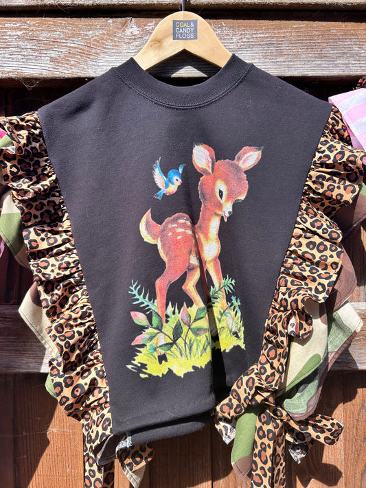 Retro deer Frilled Tabard top SIZE 8/10/12