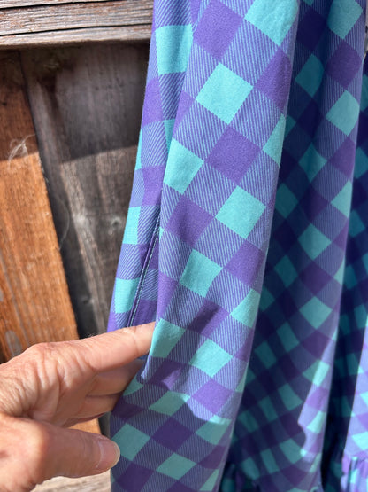 The DONNA Dress - aqua/purple gingham - Size 10/14