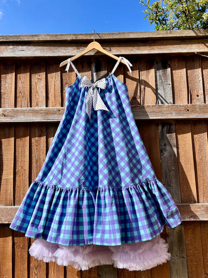 The DONNA Dress - aqua/purple gingham - Size 10/14