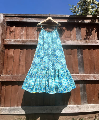 The DONNA Dress - blue/yellow vintage fabric mix SIZE 10/12